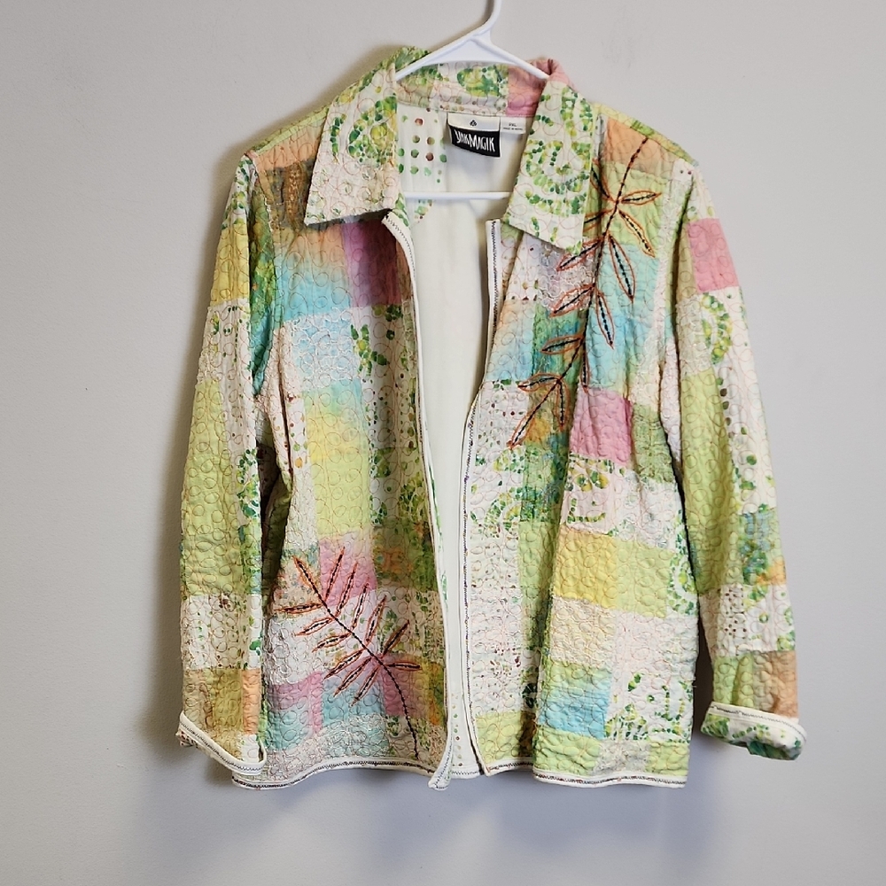 Vibrant Patchwork Bomber Jacket - image 1